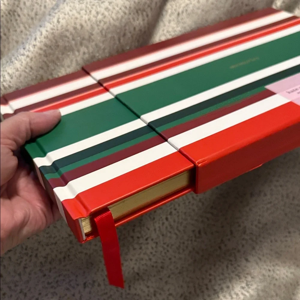 Kate Spade Jolly Stripe Memory Book with Red and Green with slide in case Gold